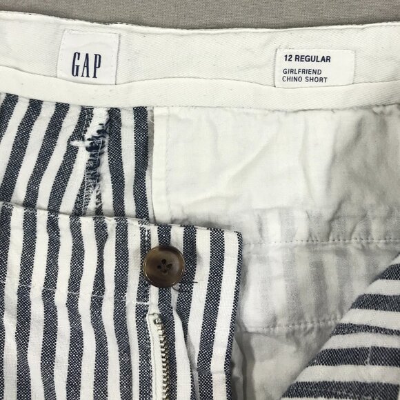 GAP Shorts Women's 12 R Blue Striped Girlfriend Chino Button Pockets Linen Blend - Picture 3 of 10